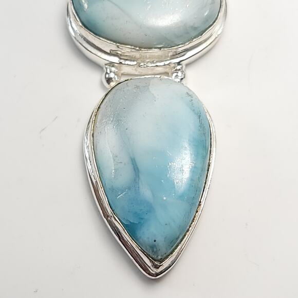 Triple Harmony Larimar Silver Pendant (2.5") with 18" Necklace - Picture 4 of 12